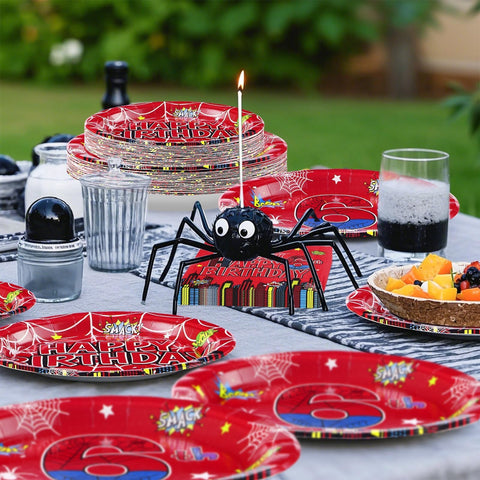 96 Pcs Spider 6th Birthday Party Plates and Napkins - Grencian