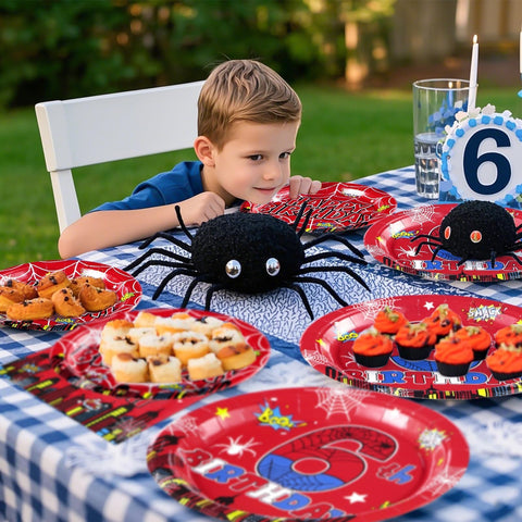 96 Pcs Spider 6th Birthday Party Plates and Napkins - Grencian