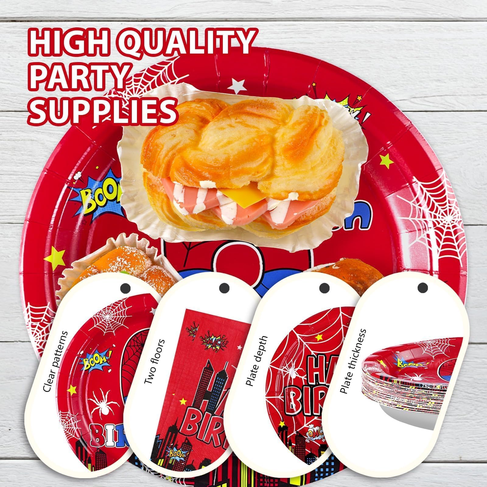 96 Pcs Spider 6th Birthday Party Plates and Napkins - Grencian