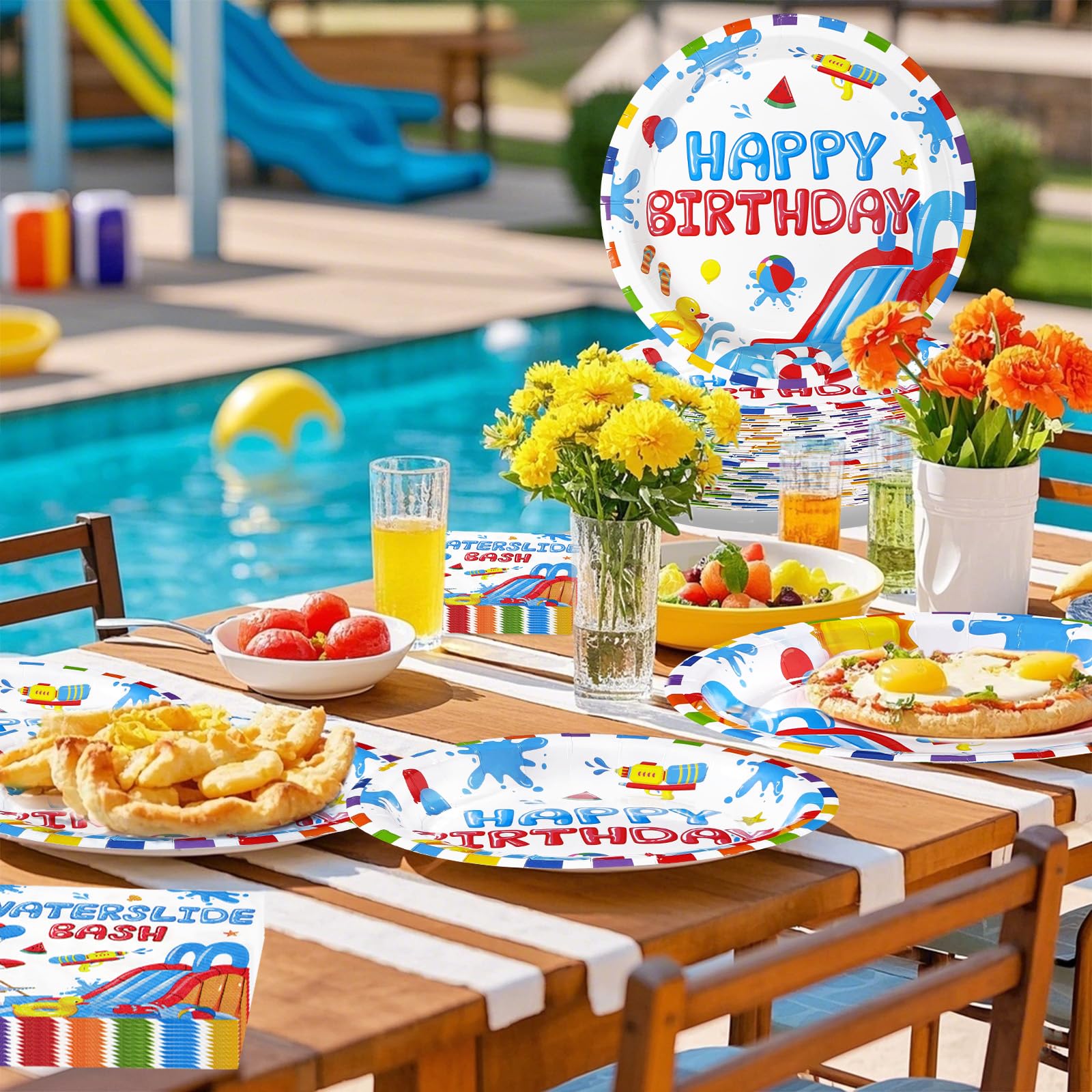96 Pcs Splish Splash Birthday Party Plates and Napkins - Grencian