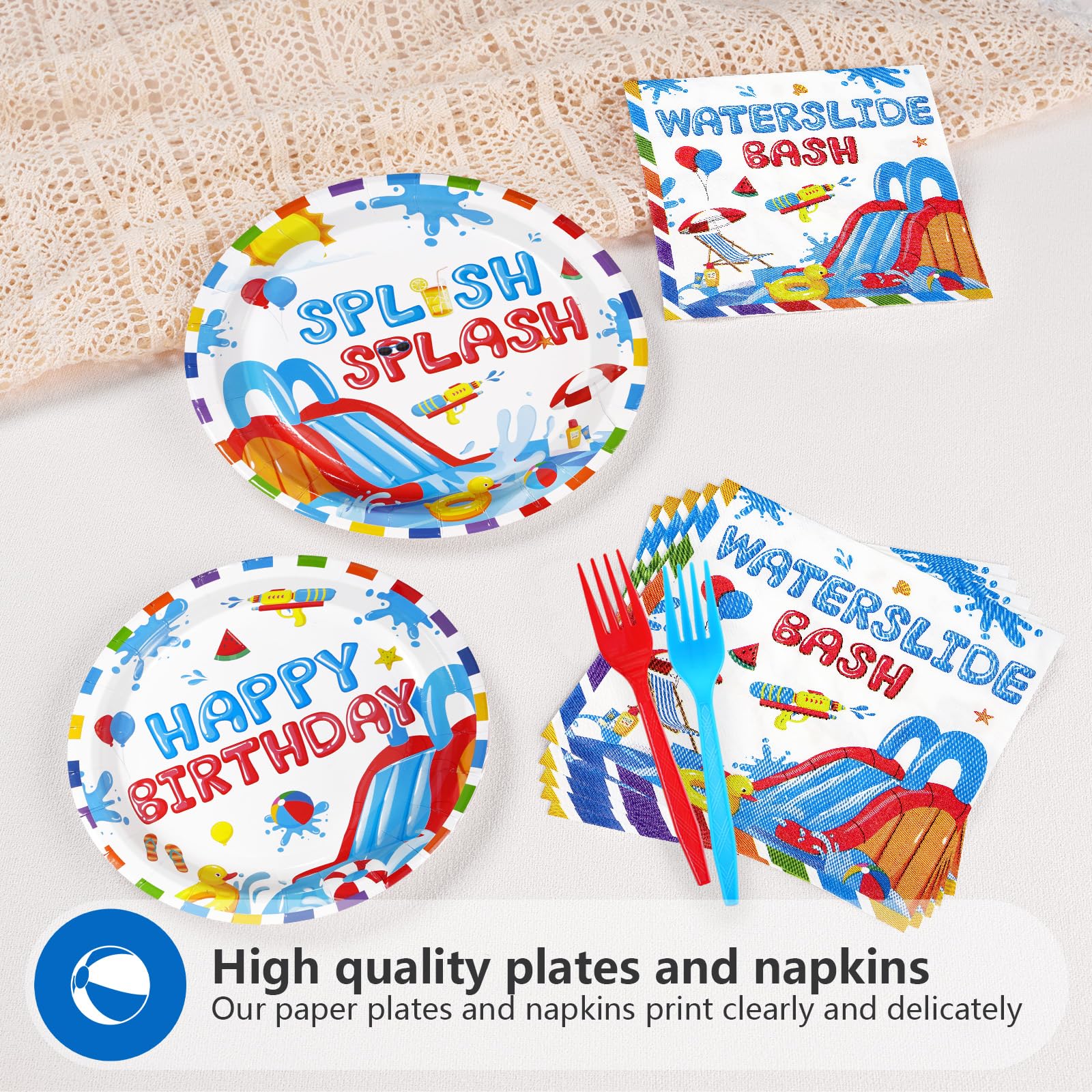 96 Pcs Splish Splash Birthday Party Plates and Napkins - Grencian