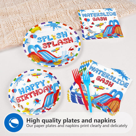 96 Pcs Splish Splash Birthday Party Plates and Napkins - Grencian