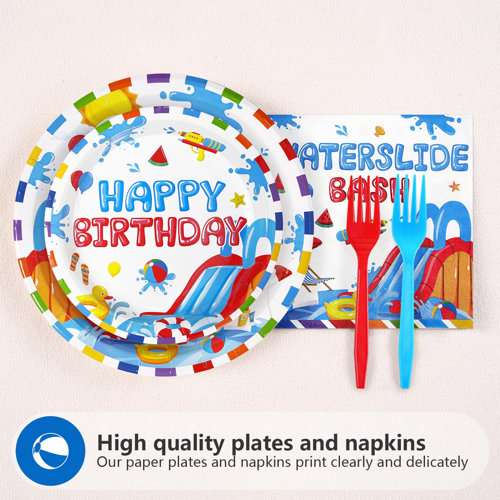 96 Pcs Splish Splash Birthday Party Plates and Napkins - Grencian