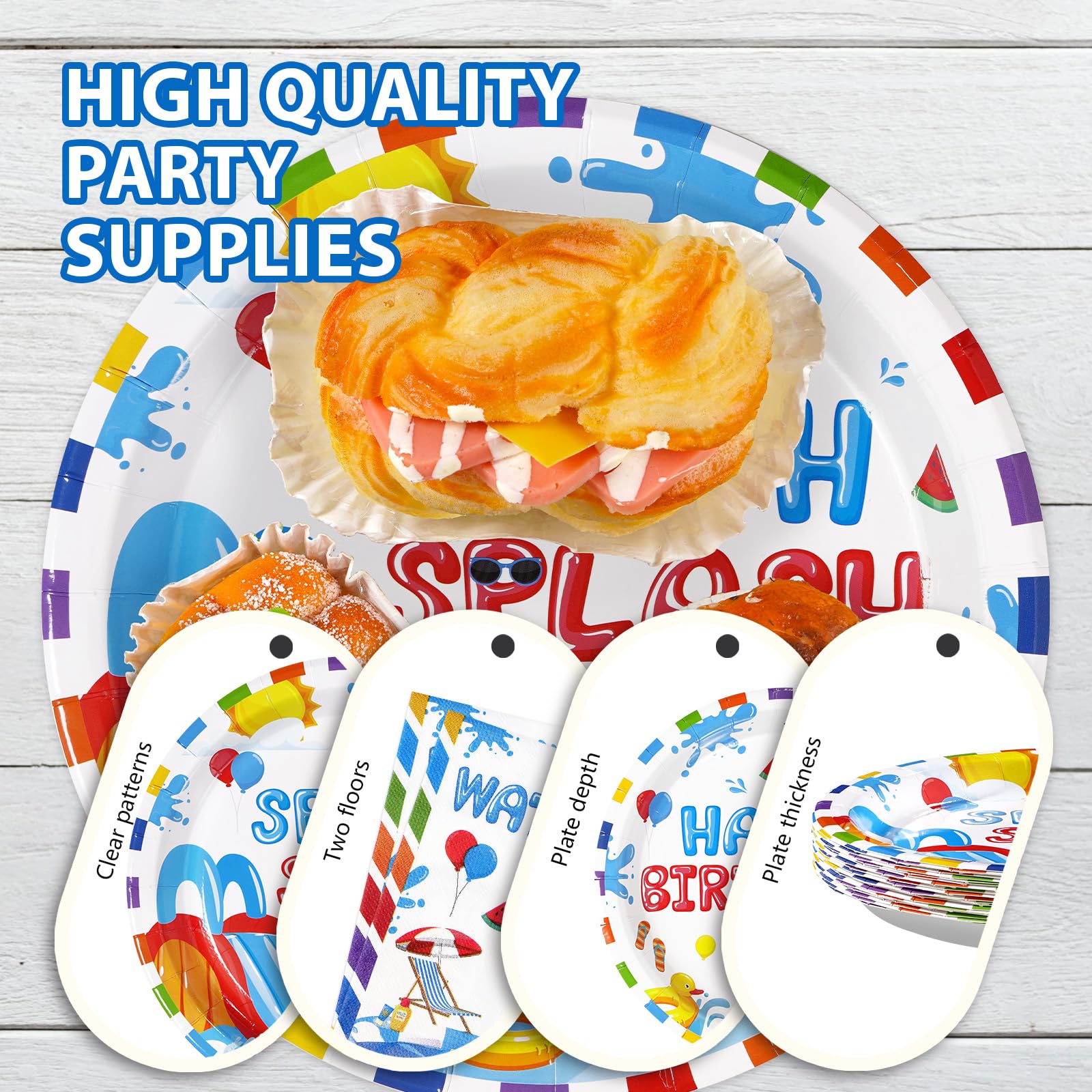 96 Pcs Splish Splash Birthday Party Plates and Napkins - Grencian