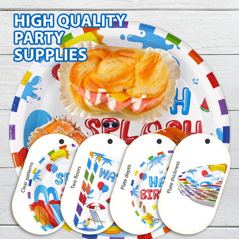 96 Pcs Splish Splash Birthday Party Plates and Napkins - Grencian
