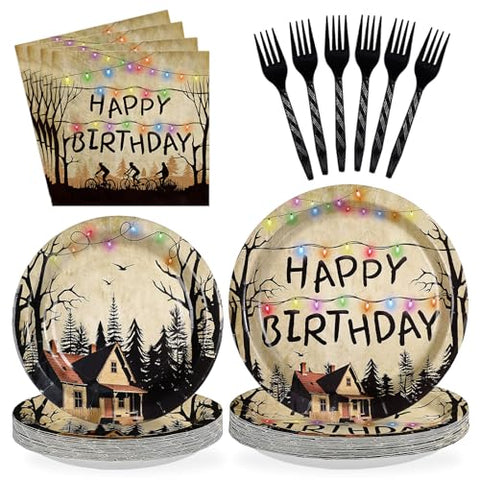 96 Pcs Spooky Rustic Birthday Party Plates and Napkins - Grencian