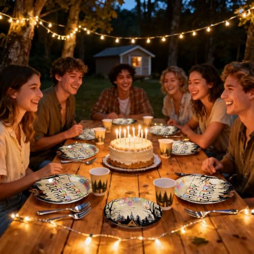 96 Pcs Spooky Rustic Birthday Party Plates and Napkins - Grencian