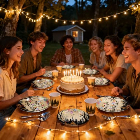 96 Pcs Spooky Rustic Birthday Party Plates and Napkins - Grencian
