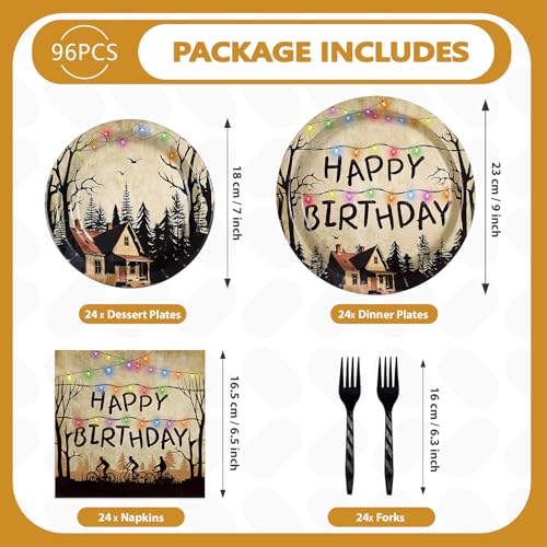 96 Pcs Spooky Rustic Birthday Party Plates and Napkins - Grencian