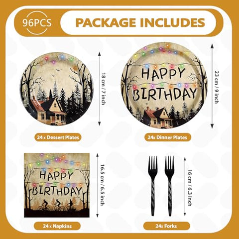 96 Pcs Spooky Rustic Birthday Party Plates and Napkins - Grencian