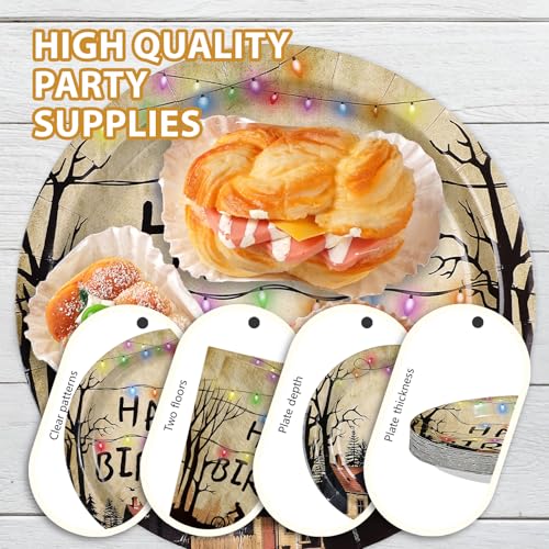 96 Pcs Spooky Rustic Birthday Party Plates and Napkins - Grencian