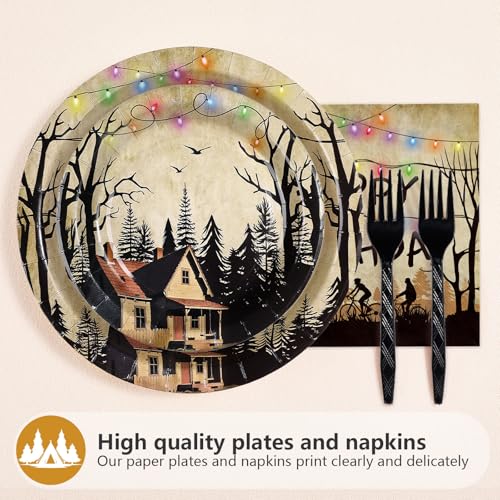 96 Pcs Spooky Rustic Birthday Party Plates and Napkins - Grencian