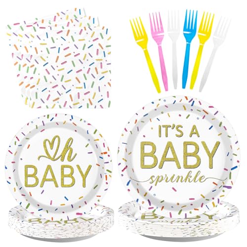 96 Pcs Sprinkle Baby Shower Party Plates and Napkins - Grencian