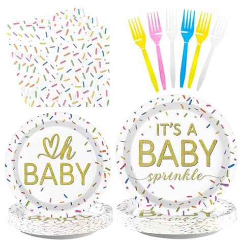 96 Pcs Sprinkle Baby Shower Party Plates and Napkins - Grencian