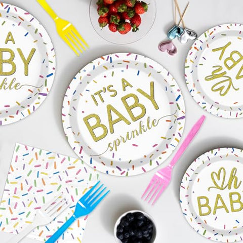 96 Pcs Sprinkle Baby Shower Party Plates and Napkins - Grencian