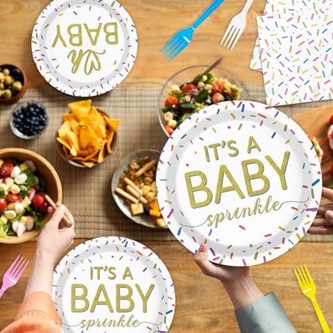 96 Pcs Sprinkle Baby Shower Party Plates and Napkins - Grencian