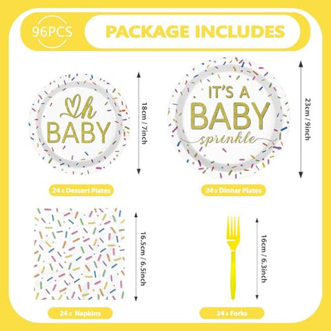 96 Pcs Sprinkle Baby Shower Party Plates and Napkins - Grencian