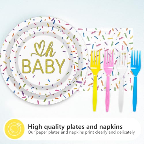 96 Pcs Sprinkle Baby Shower Party Plates and Napkins - Grencian