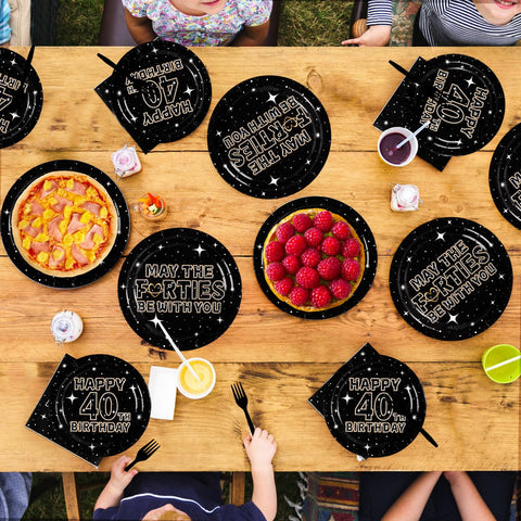 96 Pcs Star 40th Birthday Party Plates and Napkins - Grencian