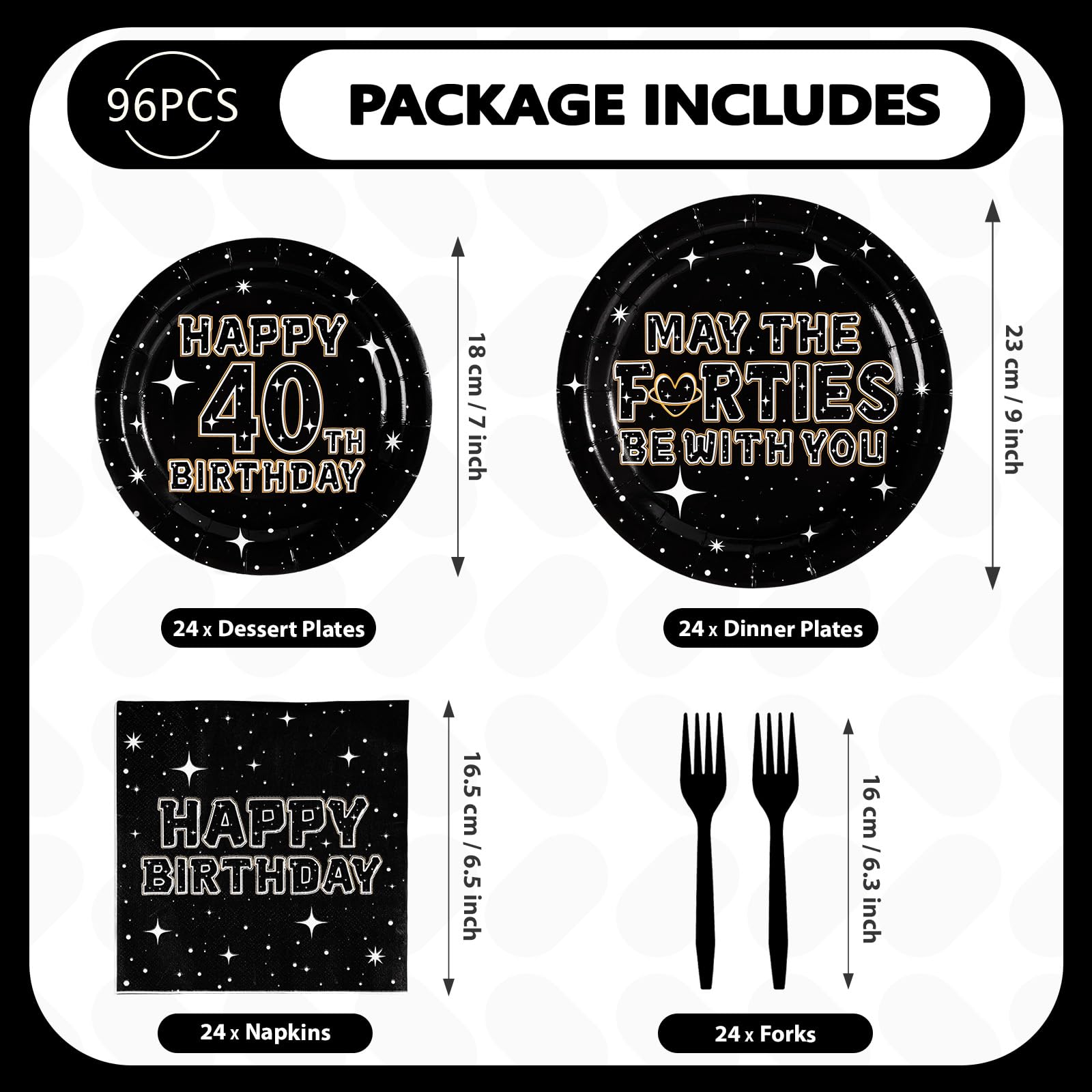 96 Pcs Star 40th Birthday Party Plates and Napkins - Grencian