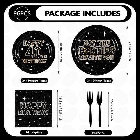 96 Pcs Star 40th Birthday Party Plates and Napkins - Grencian