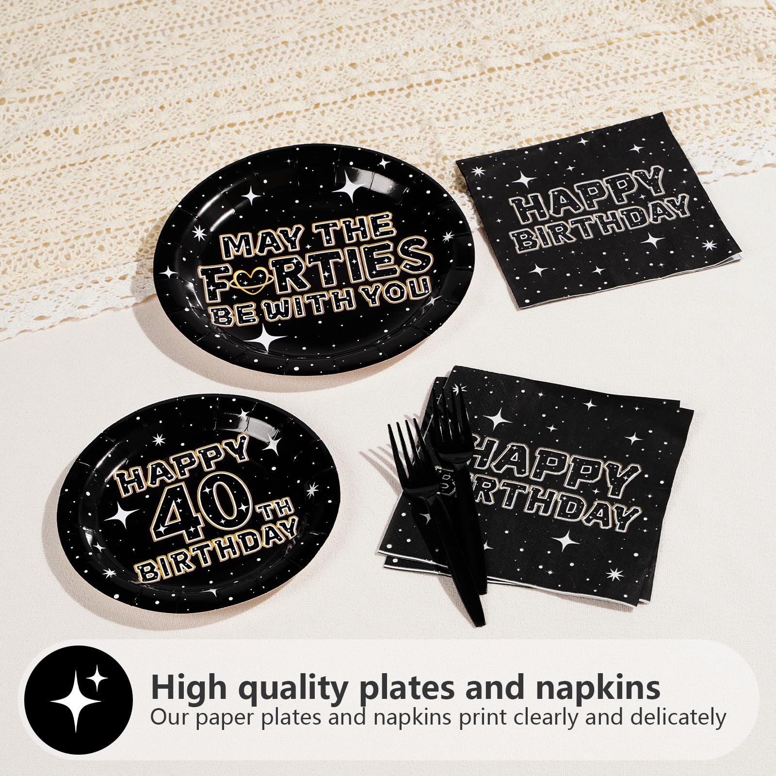 96 Pcs Star 40th Birthday Party Plates and Napkins - Grencian