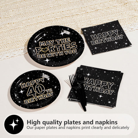 96 Pcs Star 40th Birthday Party Plates and Napkins - Grencian