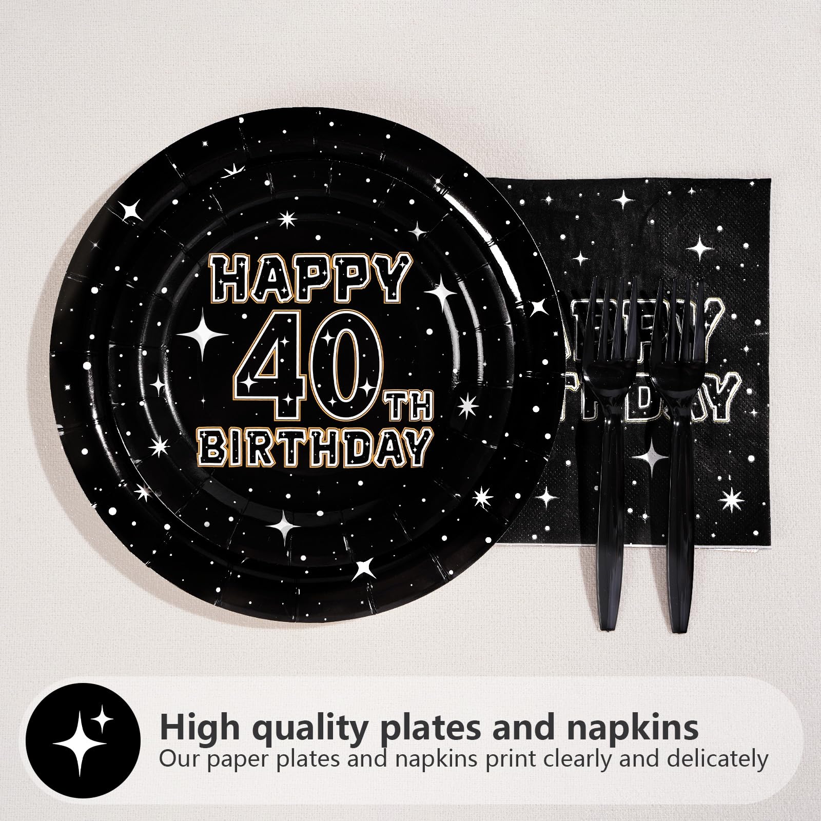 96 Pcs Star 40th Birthday Party Plates and Napkins - Grencian