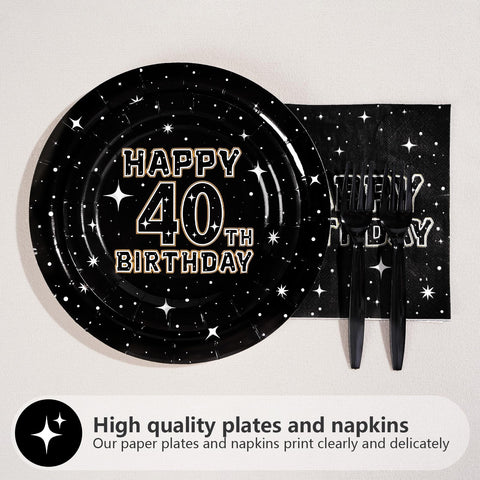 96 Pcs Star 40th Birthday Party Plates and Napkins - Grencian