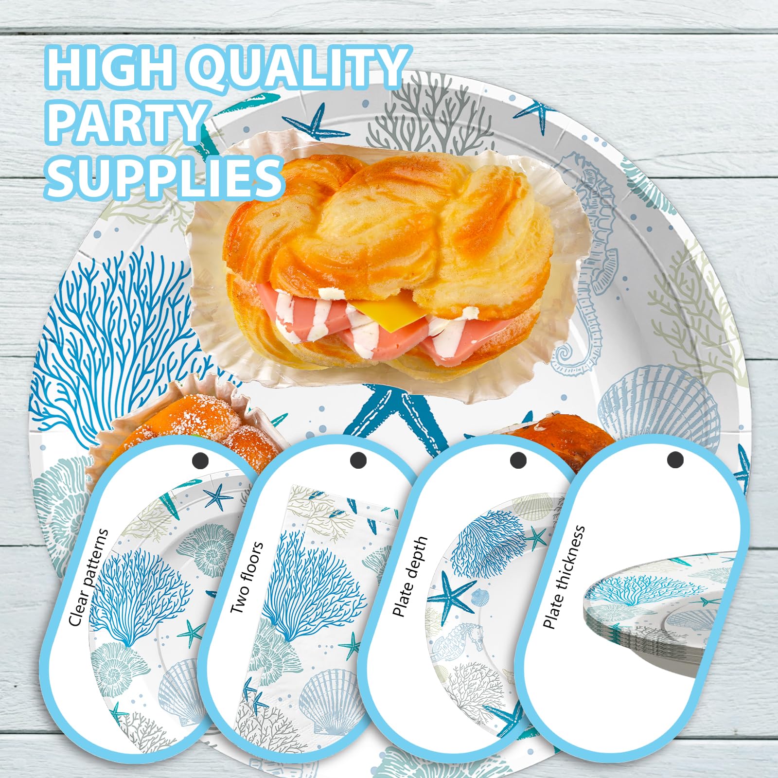 96 Pcs Starfish Seashell Party Plates and Napkins - Grencian