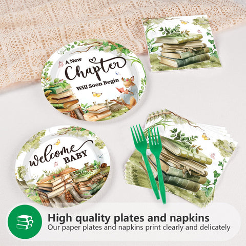 96 Pcs Storybook Baby Shower Party Plates and Napkins - Grencian