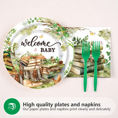 96 Pcs Storybook Baby Shower Party Plates and Napkins - Grencian