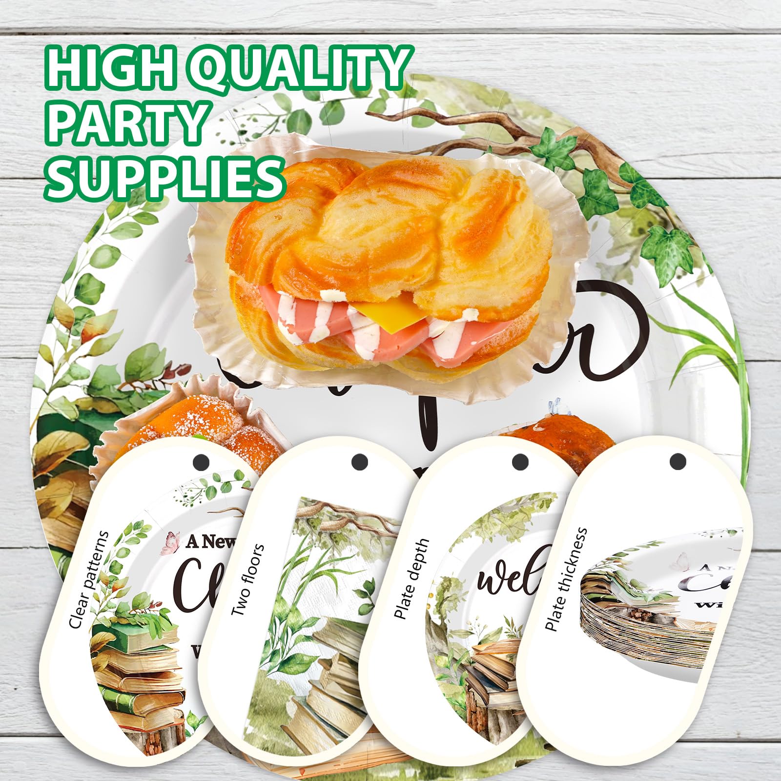 96 Pcs Storybook Baby Shower Party Plates and Napkins - Grencian
