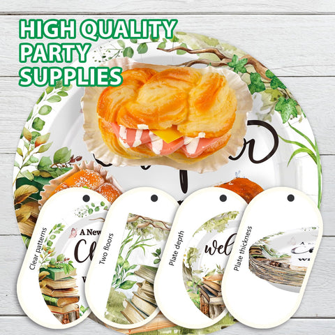 96 Pcs Storybook Baby Shower Party Plates and Napkins - Grencian