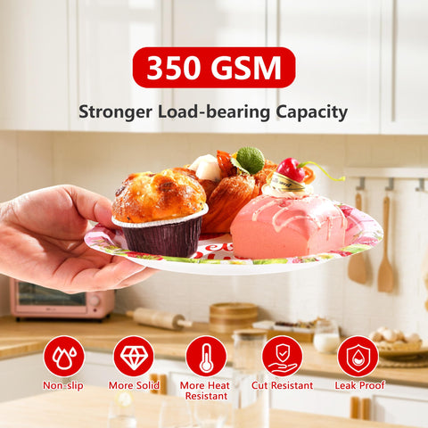 96 Pcs Strawberry 4th Birthday Party Plates and Napkins - Grencian