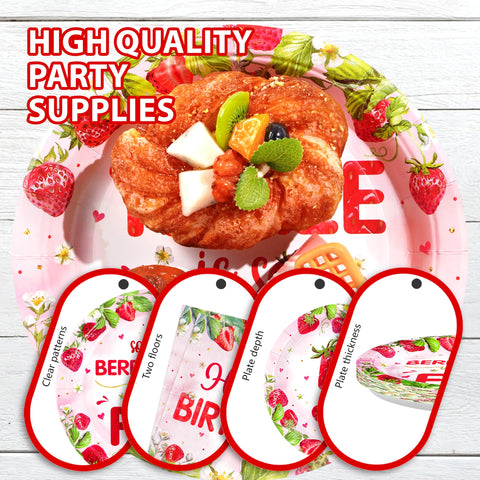 96 Pcs Strawberry 5th Birthday Party Plates and Napkins - Grencian