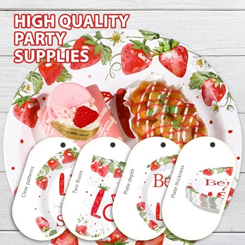96 Pcs Strawberry Bridal Shower Party Plates and Napkins - Grencian