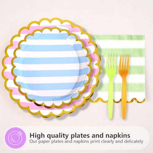 96 Pcs Striped Gold Foil Scalloped Party Plates and Napkins - Grencian