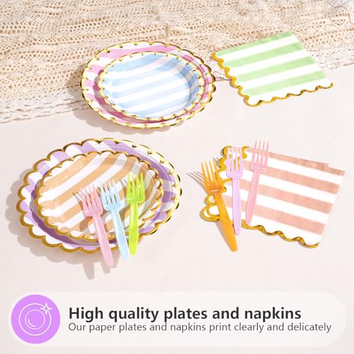 96 Pcs Striped Gold Foil Scalloped Party Plates and Napkins - Grencian