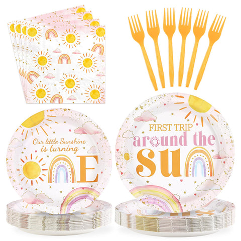96 Pcs Sun 1st Birthday Party Plates and Napkins