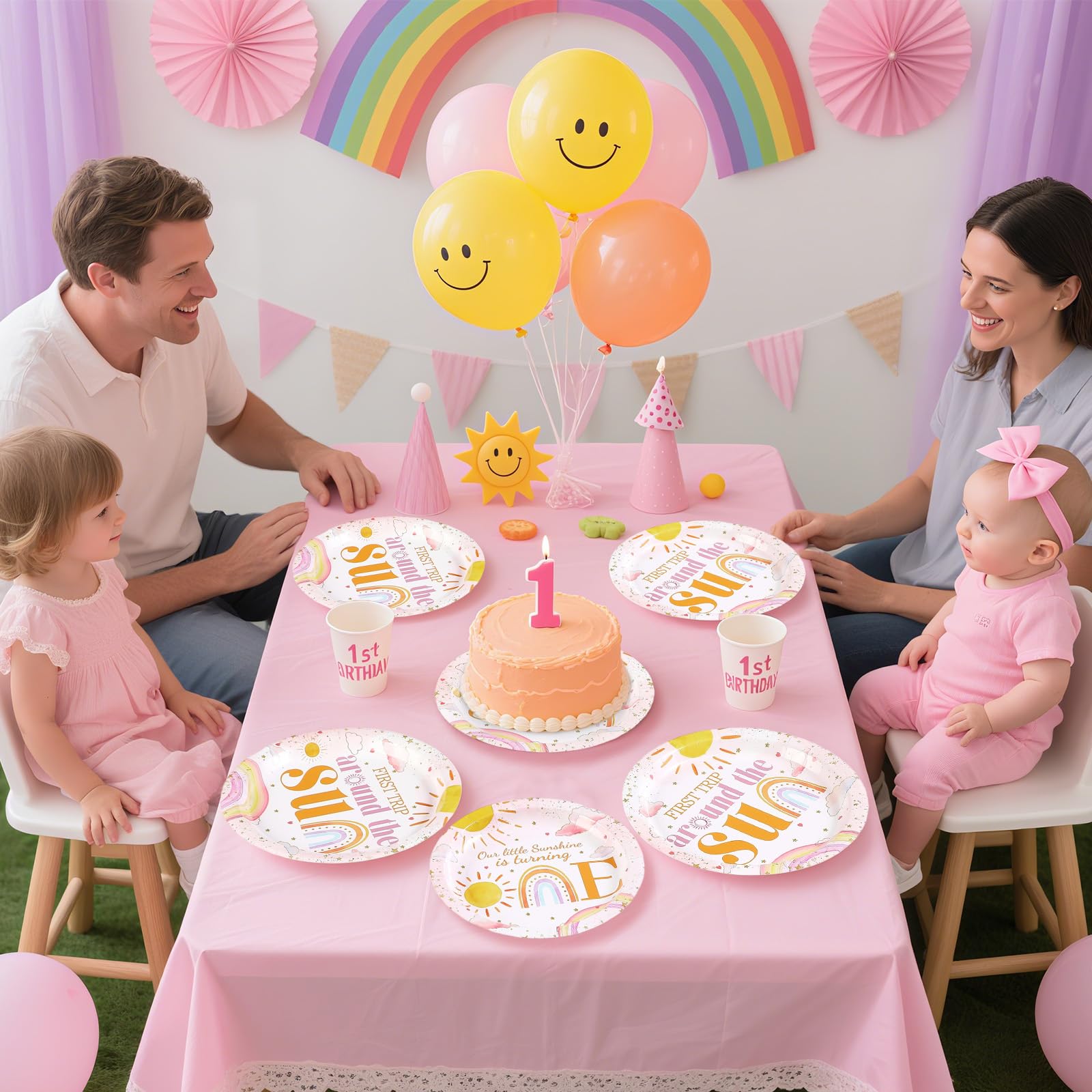 96 Pcs Sun 1st Birthday Party Plates and Napkins