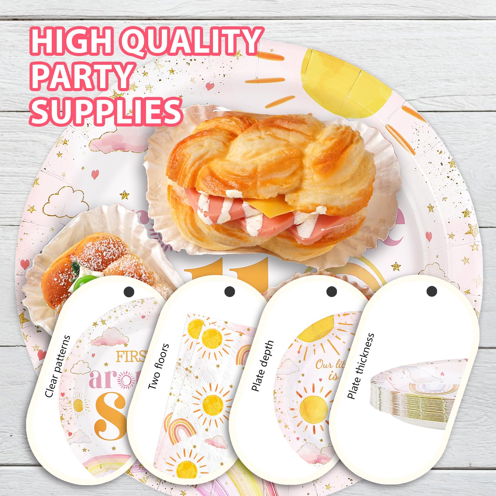 96 Pcs Sun 1st Birthday Party Plates and Napkins