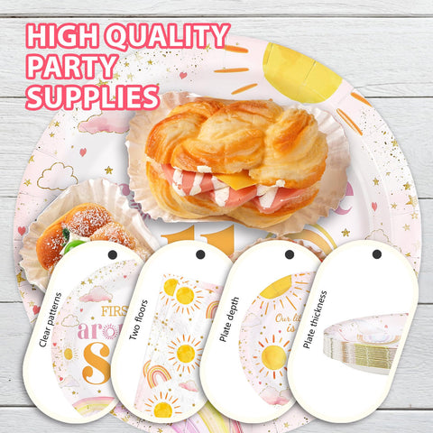 96 Pcs Sun 1st Birthday Party Plates and Napkins