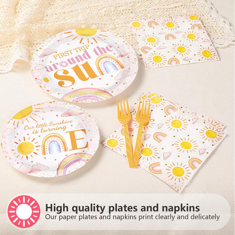 96 Pcs Sun 1st Birthday Party Plates and Napkins