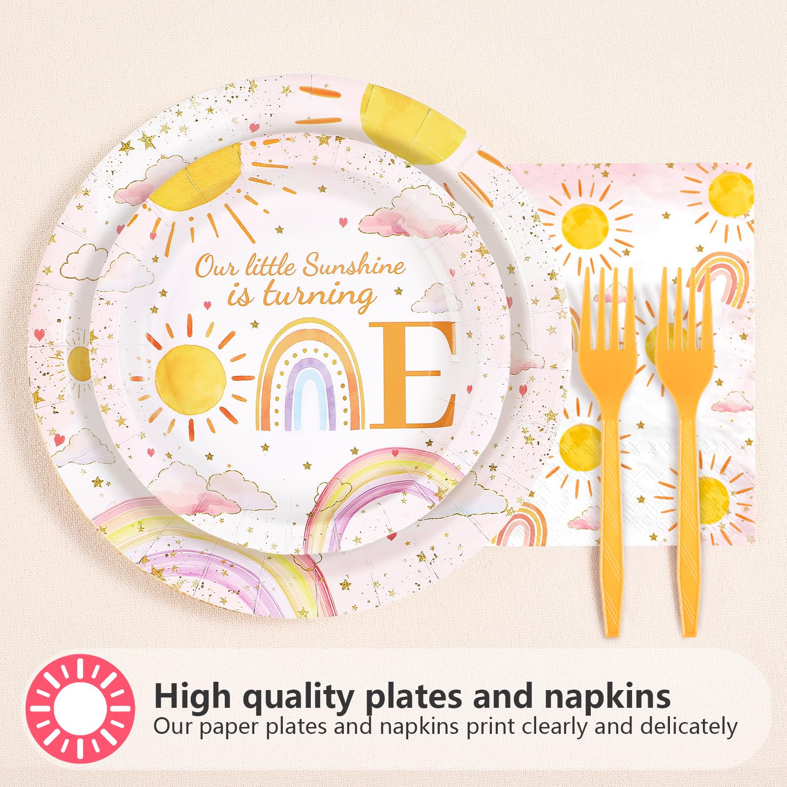 96 Pcs Sun 1st Birthday Party Plates and Napkins