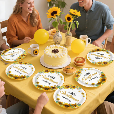 96 Pcs Sunflower Baby Shower Party Plates and Napkins - Grencian