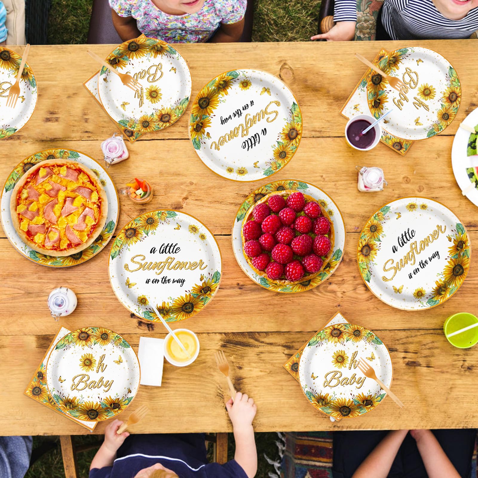 96 Pcs Sunflower Baby Shower Party Plates and Napkins - Grencian