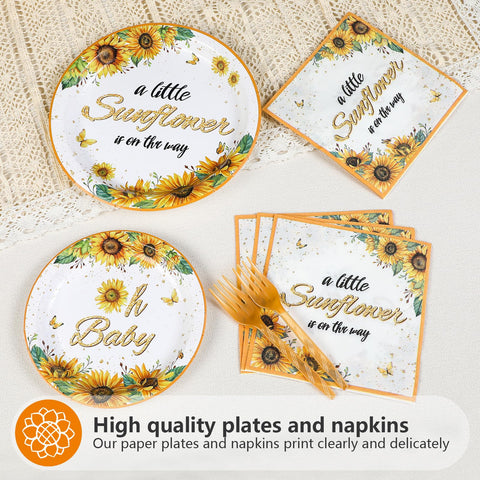 96 Pcs Sunflower Baby Shower Party Plates and Napkins - Grencian