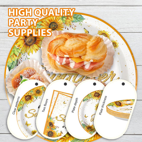 96 Pcs Sunflower Baby Shower Party Plates and Napkins - Grencian