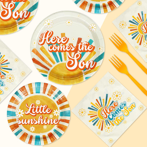 96 Pcs Sunshine Party Plates and Napkins - Grencian